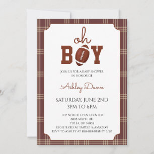 Invitation Baby Shower Football à carreaux