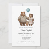 Invitation Baby Shower for Boy Blue Balloon, Teddy Bear  (Devant)
