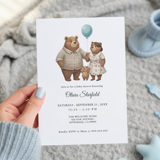 Invitation Baby Shower for Boy Blue Balloon, Teddy Bear 
