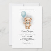 Invitation Baby Shower for Boy Blue Balloon, Teddy Bear & Bow (Devant)