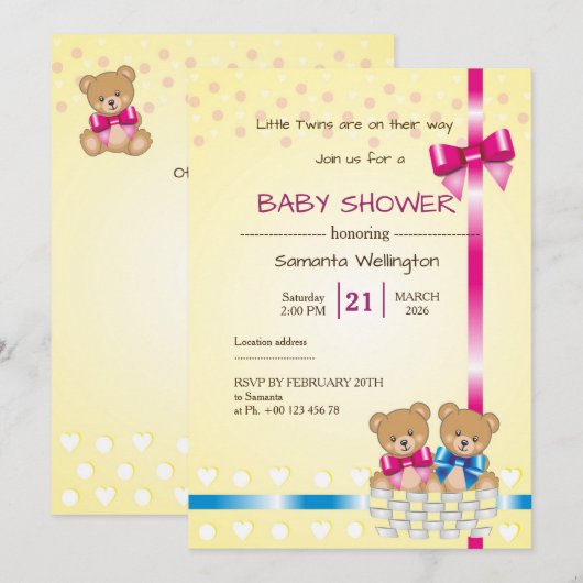 Invitation baby shower for TWINS (Devant / Derrière)