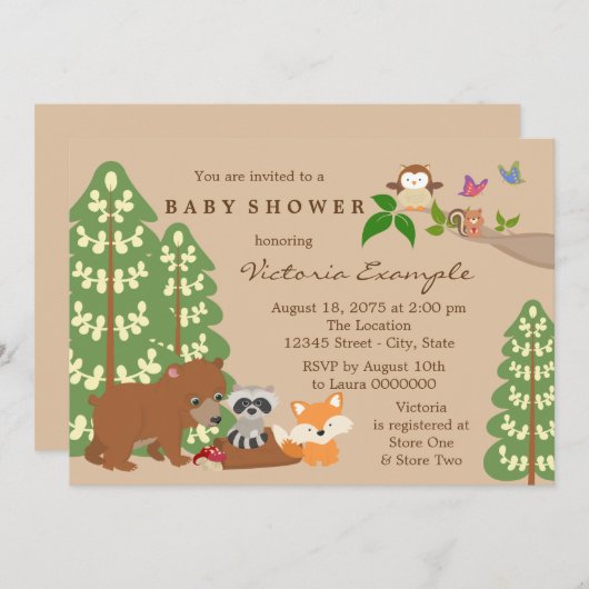 Invitation Baby shower forestier (Devant / Derrière)