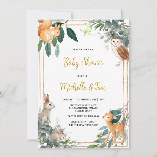 Invitation Baby shower forestier Animaux forestiers Invitatio (Devant)