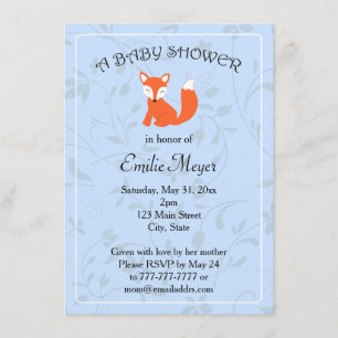 Invitation Baby shower forestier Blue Floral Fox