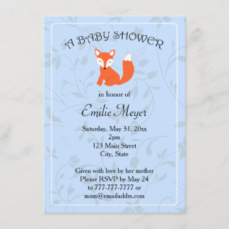 Invitation Baby shower forestier Blue Floral Fox