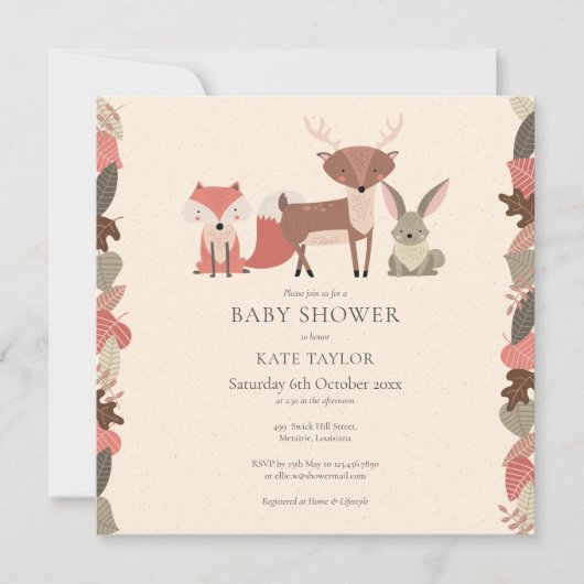 Invitation Baby shower forestier Boho Woodland Animaux (Devant)