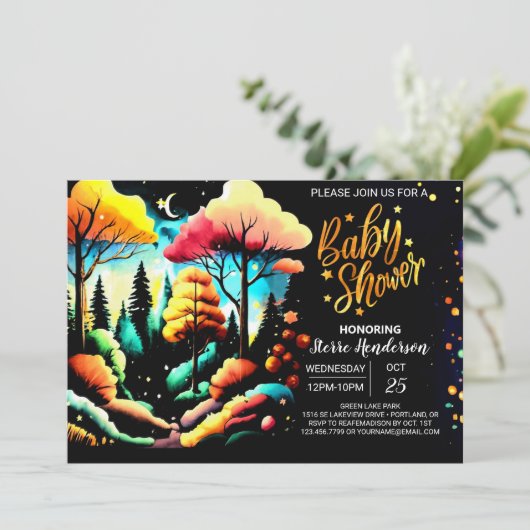 Invitation Baby shower forestier chic (Debout devant)