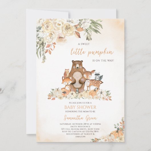Invitation Baby shower forestier d'automne (Devant)