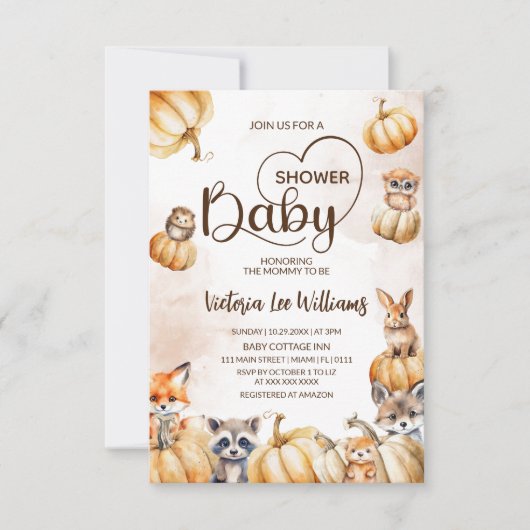 Invitation Baby shower forestier d'automne (Devant)