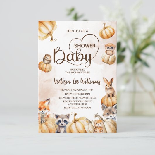 Invitation Baby shower forestier d'automne (Debout devant)