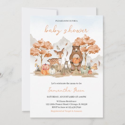 Invitation Baby shower forestier d'automne neutre pour les ho (Devant)
