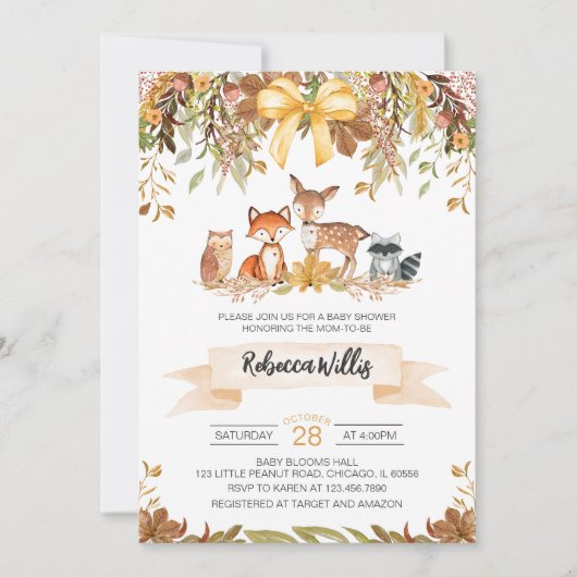 Invitation Baby shower forestier d'automne neutre pour les ho (Devant)