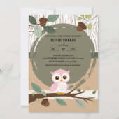 Invitation Baby shower forestier de la chouette rose (Devant)