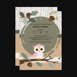 Invitation Baby shower forestier de la chouette rose