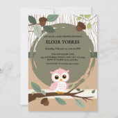 Invitation Baby shower forestier de la chouette rose (Devant)