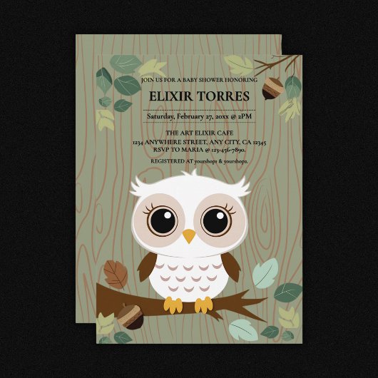 Invitation Baby shower forestier de la Chouette rustique