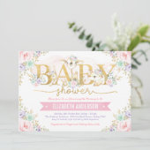 Invitation Baby shower forestier de la pinte rose pourpre (Debout devant)