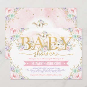 Invitation Baby shower forestier de la pinte rose pourpre
