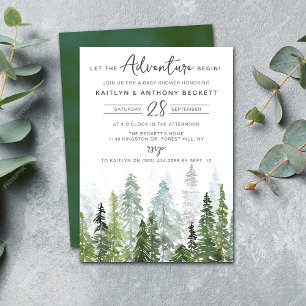 Invitation Baby shower forestier de pins d'aquarelle