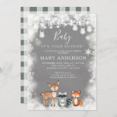 Invitation Baby shower forestier des forêts d'hiver (Devant / Derrière)