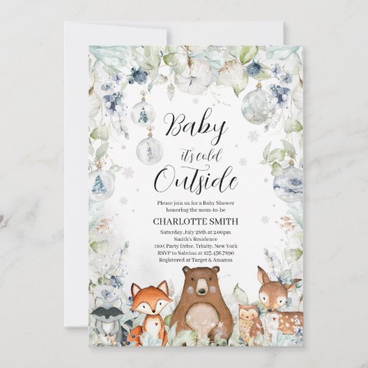 Invitation Baby shower forestier d'hiver (Devant)