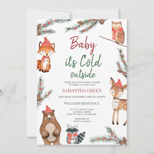 Invitation Baby shower forestier d'hiver (Devant)