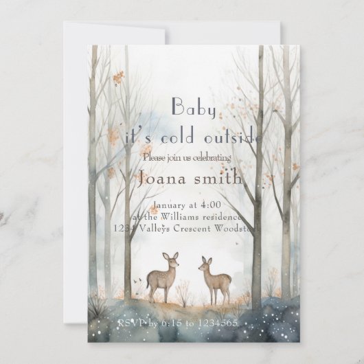 Invitation Baby shower forestier d'hiver (Devant)