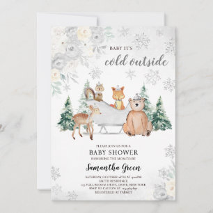Invitation Baby shower forestier d'hiver Silver