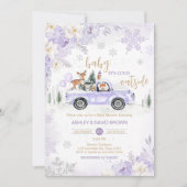 Invitation Baby shower forestier d'hiver violet (Devant)