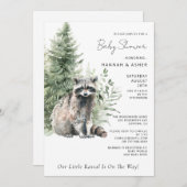 Invitation Baby shower forestier du petit Rascal Raccoon (Devant / Derrière)