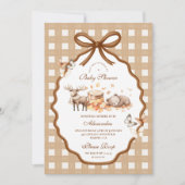 Invitation Baby shower forestier En vichy automne (Devant)