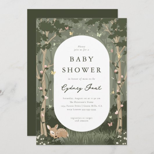 Invitation Baby shower forestier enchanté (Devant / Derrière)