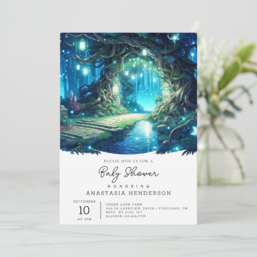 Invitation Baby shower forestier enchanté Pastel Whimsy (Debout devant)