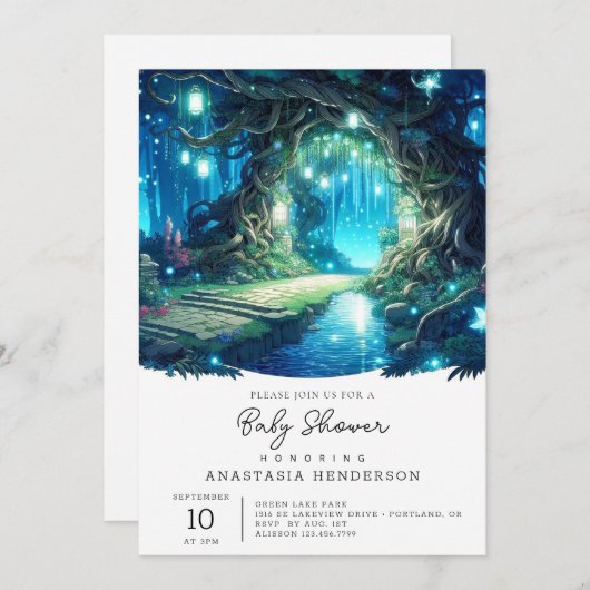 Invitation Baby shower forestier enchanté Pastel Whimsy (Devant / Derrière)
