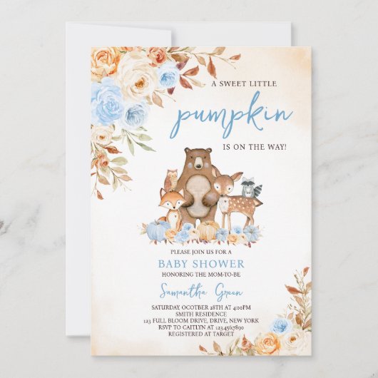 Invitation Baby shower forestier floral automne (Devant)