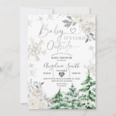 Invitation Baby shower forestier floral blanc crémeux (Devant)
