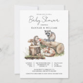 Invitation Baby shower forestier moderne Animaux forestiers (Devant)