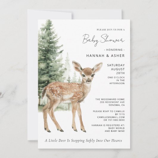 Invitation Baby shower forestier moderne de bois de cerfs (Devant)