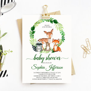 Invitation Baby shower forestier Neutre Forêt Animaux verts