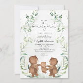 Invitation Baby shower forestier neutre pour l'ours vert (Devant)