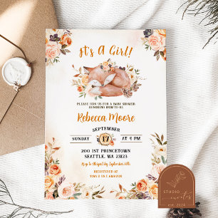 Invitation Baby shower forestier rose de Fox Floral