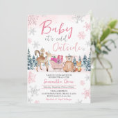 Invitation Baby shower forestier rose d'hiver (Debout devant)