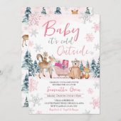 Invitation Baby shower forestier rose d'hiver (Devant / Derrière)