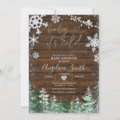 Invitation Baby shower forestier rustique de flocon de neige (Devant)