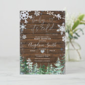 Invitation Baby shower forestier rustique de flocon de neige (Debout devant)