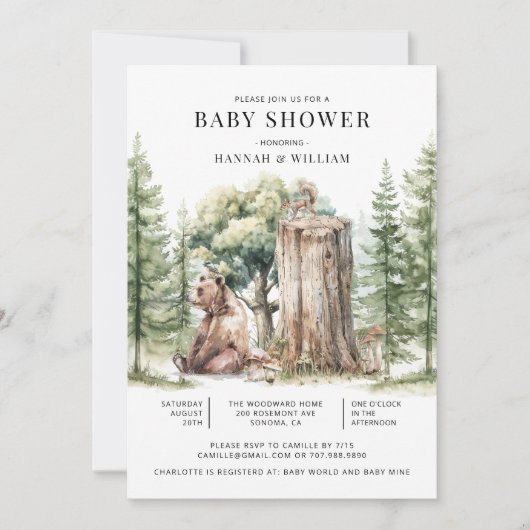 Invitation Baby shower forestier rustique des ours (Devant)