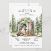 Invitation Baby shower forestier rustique des ours (Devant / Derrière)