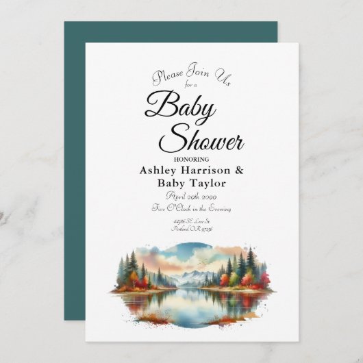 Invitation Baby shower forestier Rustique Lakeside d'automne (Devant / Derrière)