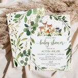 Invitation Baby shower forestier Végétation Forêt Animaux<br><div class="desc">Cette invitation présente de mignons animaux boisés à la végétation fleurie et aux accents de feuille d'or.</div>