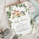 Invitation Baby shower forestier Végétation Forêt Animaux<br><div class="desc">Cette invitation présente de mignons animaux boisés à la végétation fleurie et aux accents de feuille d'or.</div>